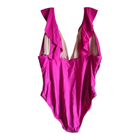 J. Crew Women 24 Swimsuit 1 Piece V-Neck Ruffled Ruched Radiant Fuchsia NEW NWT - Picture 8 of 8